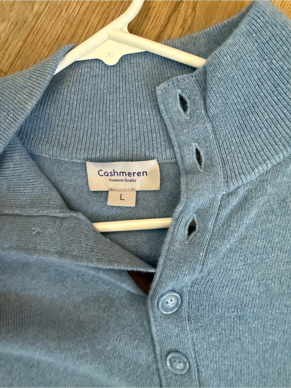 Men's Light Blue Pullover Sweater with Elbow Patches 100% Cashmere - Picture 2 of 3